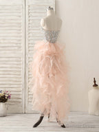 Pink Sweetheart Neck Rhinestones Organza Prom Dress Pink Homecoming Dresses