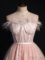 Pink Sweetheart Neck Tulle Lace Short Prom Dress, Puffy Pink Homecoming Dresses