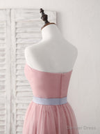 Pink Sweetheart Neck Tulle Long Prom Dress, Aline Pink Bridesmaid Dresses