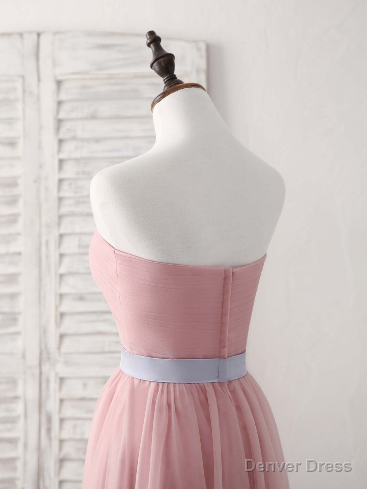 Pink Sweetheart Neck Tulle Long Prom Dress, Aline Pink Bridesmaid Dresses