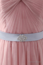 Pink Sweetheart Neck Tulle Long Prom Dress, Aline Pink Bridesmaid Dresses