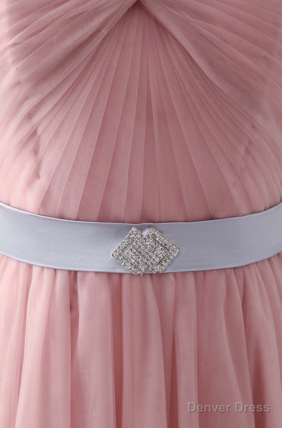 Pink Sweetheart Neck Tulle Long Prom Dress, Aline Pink Bridesmaid Dresses