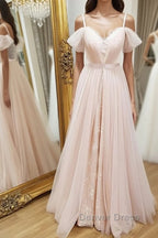 Pink sweetheart neck tulle long prom Dress, pink Prom Dresses