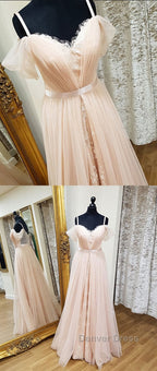 Pink sweetheart neck tulle long prom Dress, pink Prom Dresses