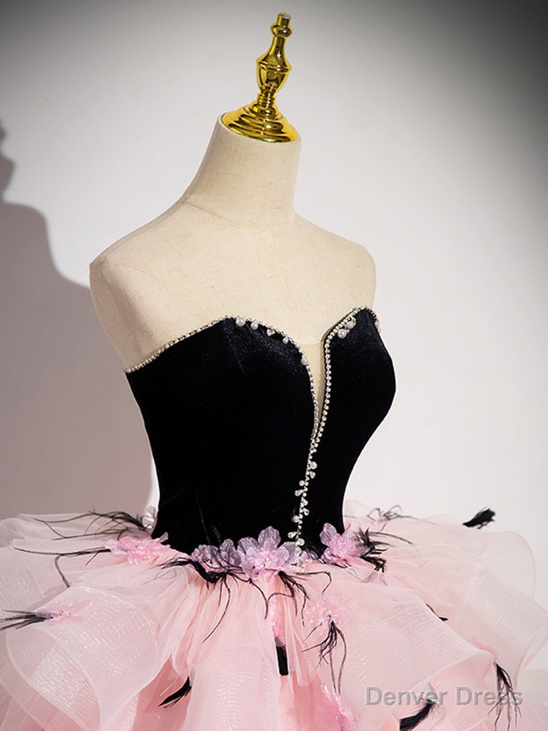 Pink Sweetheart Neck Tulle Long Prom Dresses, Pink Long Prom Gowns Secondary image