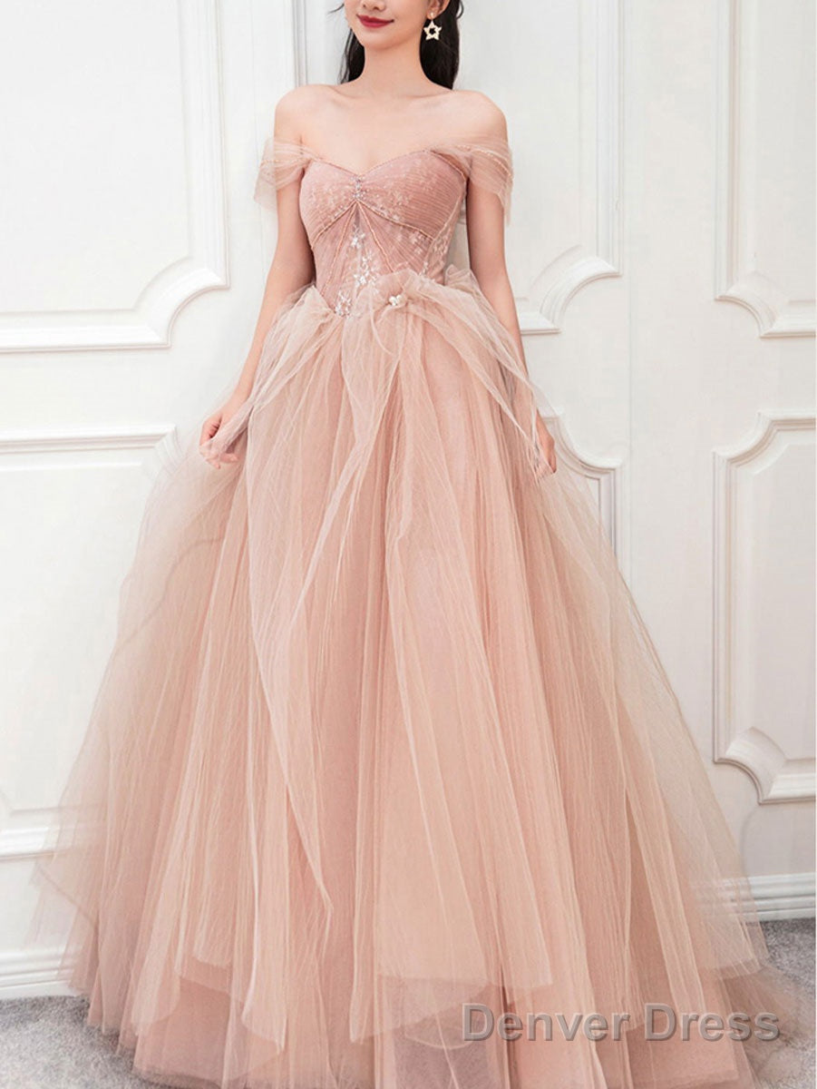 Pink Sweetheart Neck Tulle Long Prom Dress, Pink Tulle Formal Dress Secondary image
