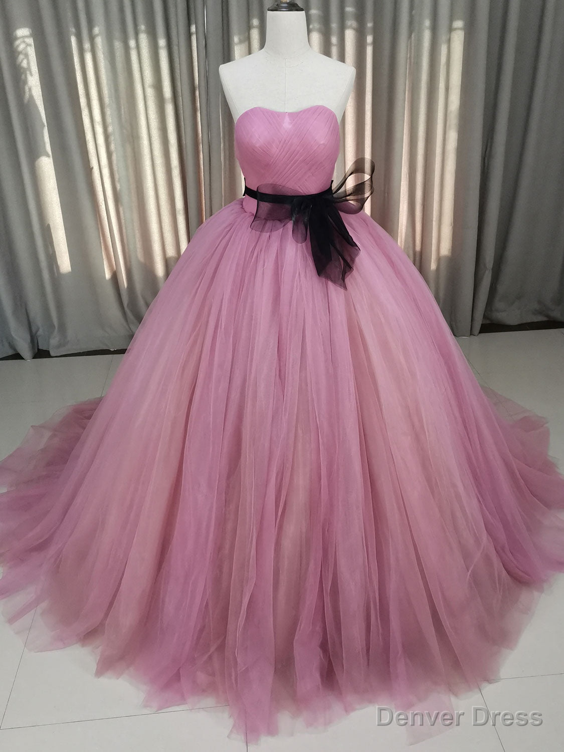 Pink Sweetheart Neck Tulle Long Prom Dress Pink Tulle Formal Sweet 16 Dress Main image