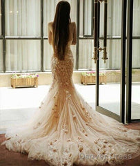 Pink Sweetheart Neck Tulle Mermaid Long Prom Dress, Wedding Dress