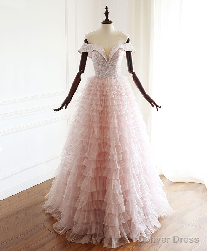 Pink Sweetheart Off Shoulder Tulle Long Prom Dress Pink Evening Dress Main image