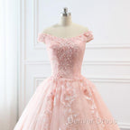 Pink Sweetheart Off Shoulder With Lace Long Sweet 16 Dresses, Pink Formal Dresses