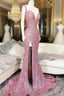 Pink Sweetheart Sequin Mermaid Long Prom Dresses Pink Evening Dresses
