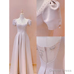 Pink Sweetheart Short Sleeves Floor Length Prom Dress, Pink Wedding Prom Dresses