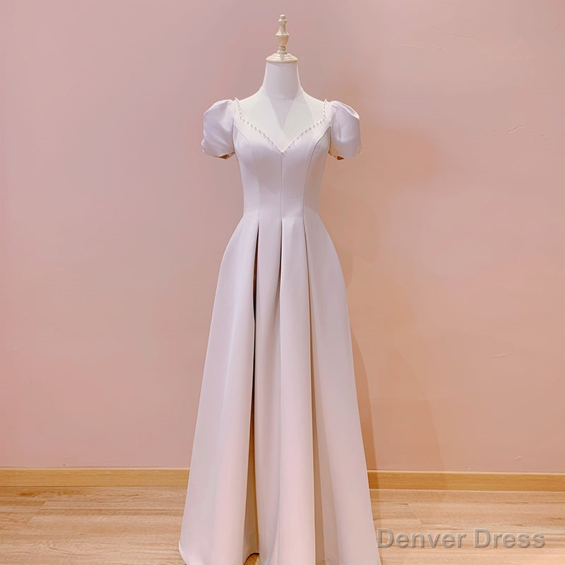 Pink Sweetheart Short Sleeves Floor Length Party Dress, Pink Wedding Party Dresses