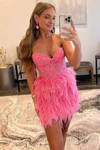 Pink Sweetheart Tight Short Hoco Dresses with Lace