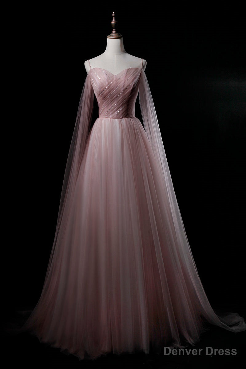 Pink Sweetheart Tulle Long Elegant Prom Dress, Pink Prom Dresses