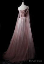 Pink Sweetheart Tulle Long Elegant Prom Dress, Pink Prom Dresses