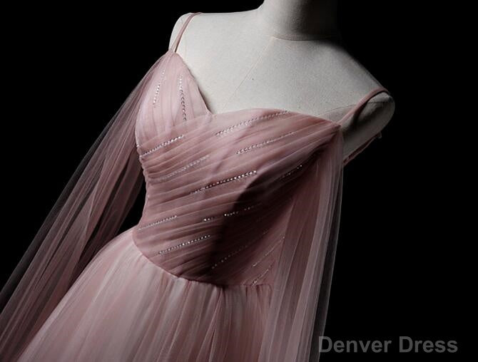 Pink Sweetheart Tulle Long Elegant Prom Dress, Pink Prom Dresses