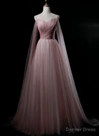 Pink Sweetheart Tulle Long Elegant Prom Dress, Pink Prom Dresses
