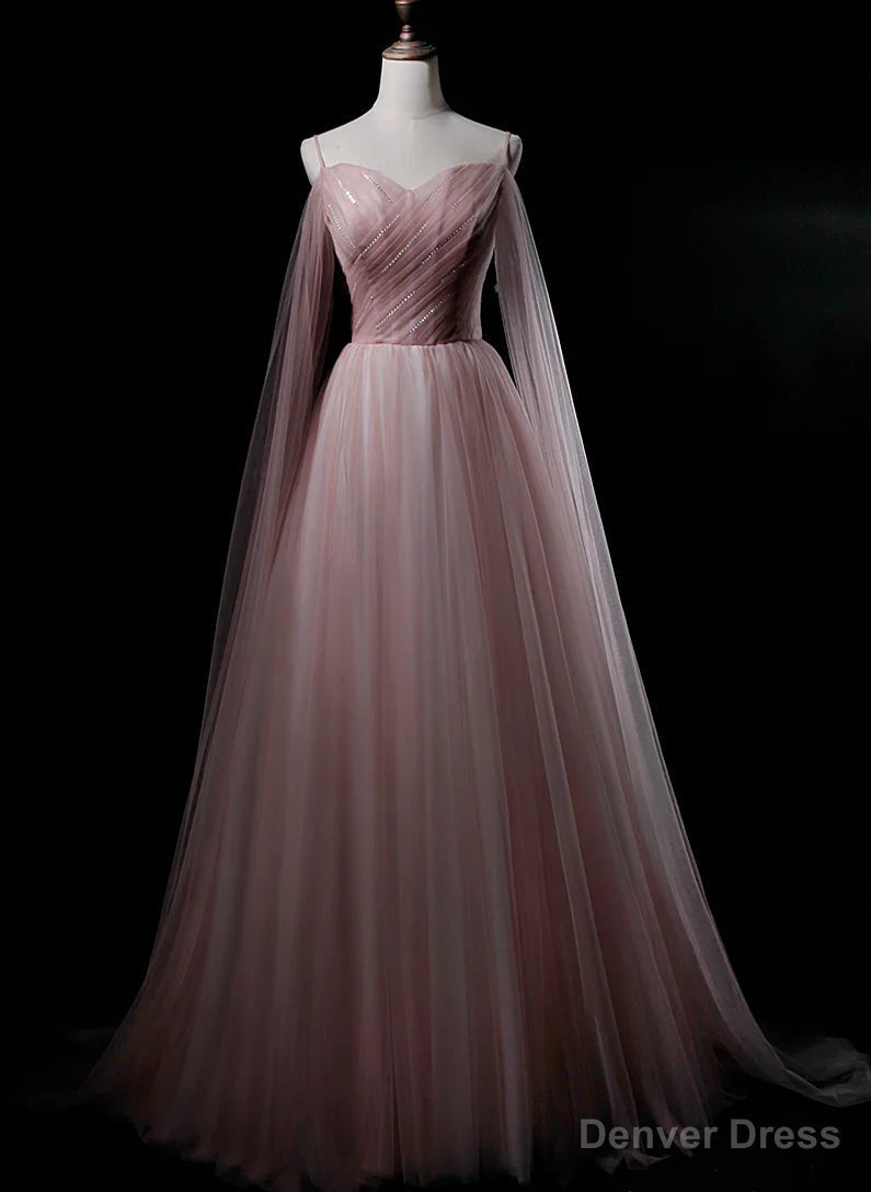 Pink Sweetheart Tulle Long Elegant Prom Dress, Pink Prom Dresses