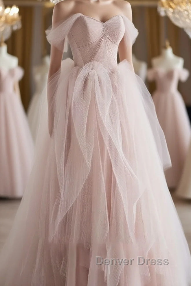 Pink sweetheart tulle long prom Dress, pink tulle Prom Dresses Main image