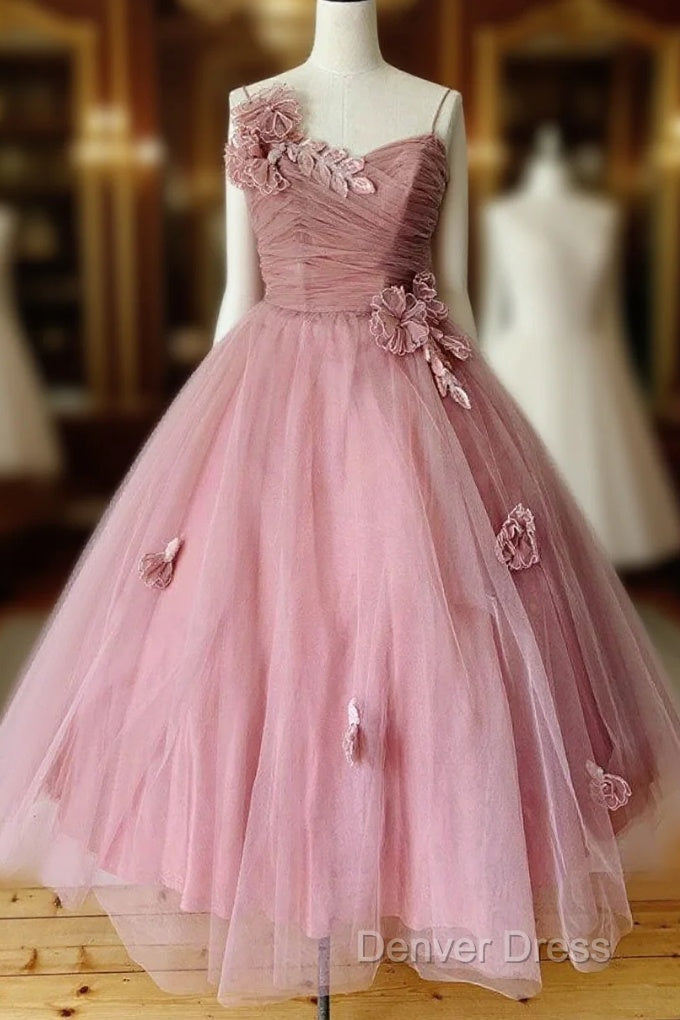 Pink Sweetheart Tulle Tea Length Prom Dress Bridesmaid Dresses