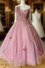 Pink Sweetheart Tulle Tea Length Prom Dress Bridesmaid Dresses