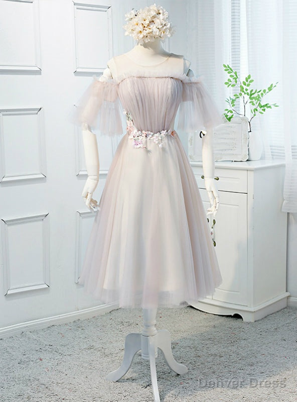 Pink Tulle Appliques Short Bridesmaid Dresses