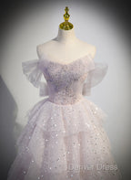 Pink Tulle Ball Gown Layers Long Party Dresses, Pink Shiny Tulle Sweet 16 Dresses