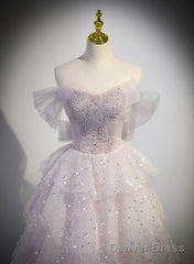 Pink Tulle Ball Gown Layers Long Party Dress, Pink Shiny Tulle Sweet 16 Dress