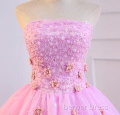 Pink Tulle Ball Gown Sweet 16 Party Dresses, Pink Formal Dresses, Quinceanera Dresses
