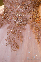 Pink Tulle Beaded Long Ball Gowns, A Line Prom Dress, Pink Sweet 16 Dresses