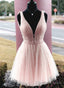 Pink Tulle Beaded Short Prom Dress, Pink Tulle Homecoming Dress Prom Dresses