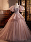 Pink Tulle Beading Puff Sleeve Quinceanera Dresses