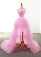 Pink Tulle High Low Layers Homecoming Dress, Pink Prom Dresses