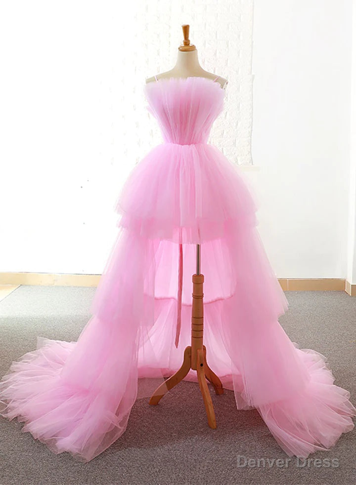 Pink Tulle High Low Layers Homecoming Dress, Pink Prom Dresses