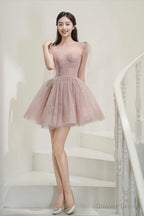 Pink Tulle Knee Length Prom Dress, Cute A Line Prom Dresses