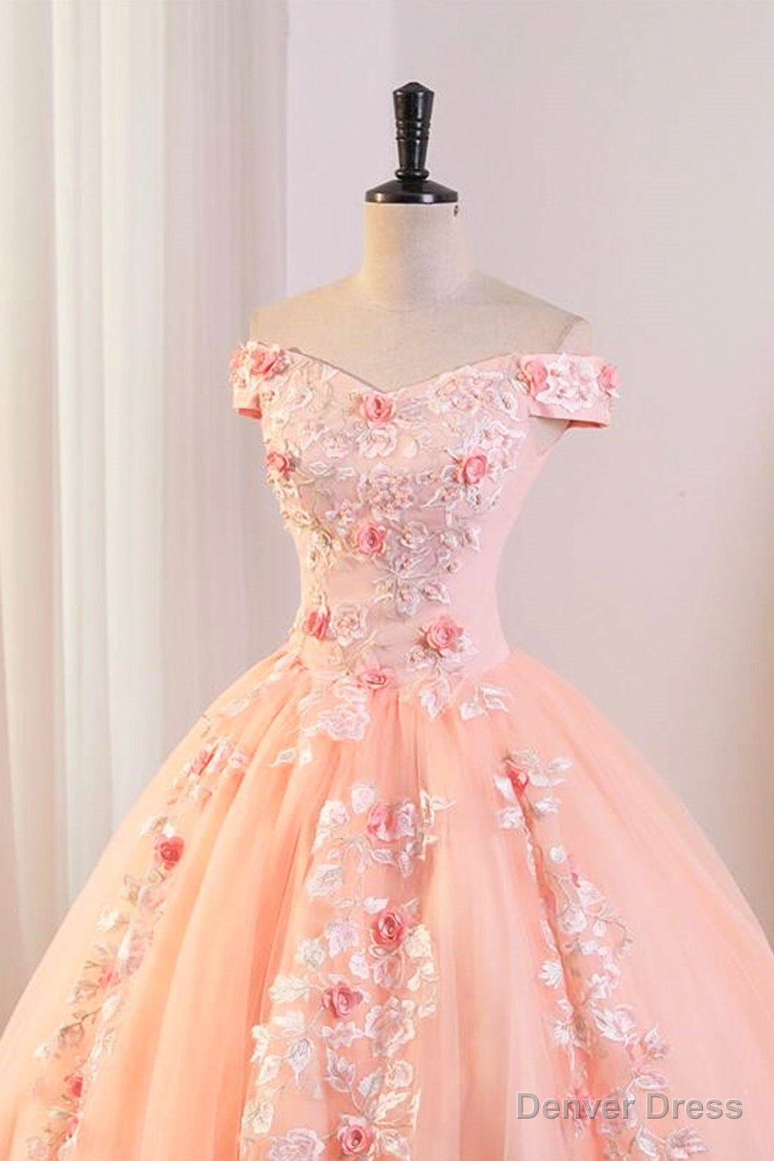 Pink Tulle Lace and Flowers Ball Gown Formal Dresses, Pink Long Sweet 16 Dresses Secondary image