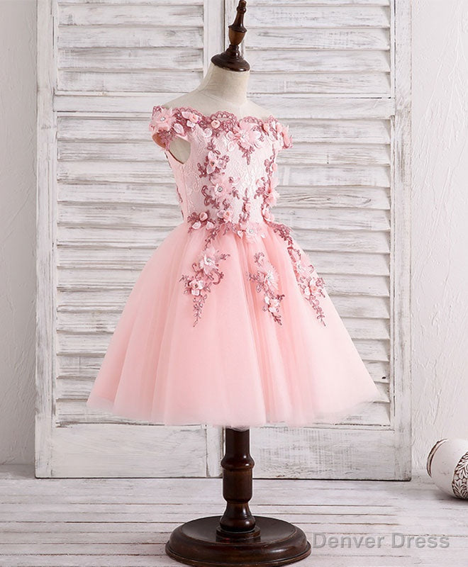 Pink Tulle Lace Applique Short Flower Girl Dresses Secondary image