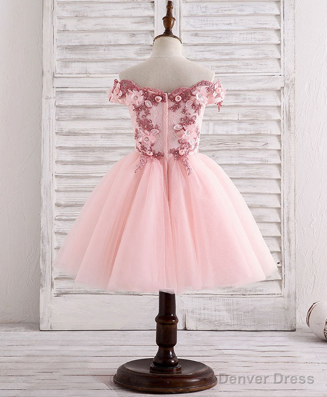 Pink Tulle Lace Applique Short Flower Girl Dresses