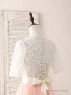 Pink Tulle Lace Long Prom Dress Pink Bridesmaid Dresses