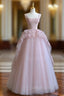 Pink tulle lace long prom Dress, pink Prom Dresses