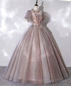 Pink Tulle Lace Long Prom Dress Pink Lace Prom Gown