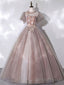 Pink Tulle Lace Long Prom Dress Pink Lace Prom Gown