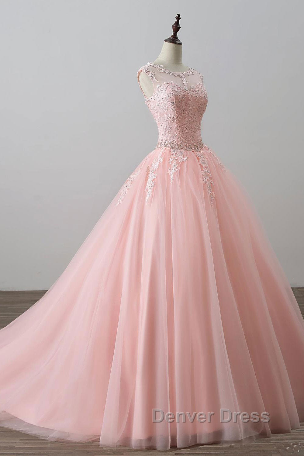 Pink tulle lace long prom Dress, pink tulle Prom Dresses Secondary image