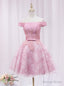 Pink Tulle Lace Off the Shoulder Appliques Homecoming Dresses