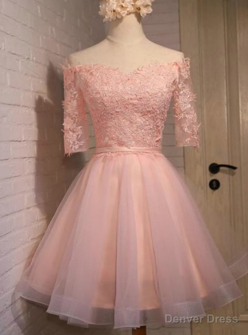 Pink Tulle Lace Off The Shoulder Homecoming Dresses