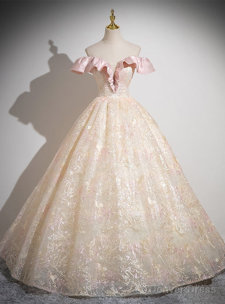 Pink Tulle Lace Off the Shoulder Quinceanera Dresses