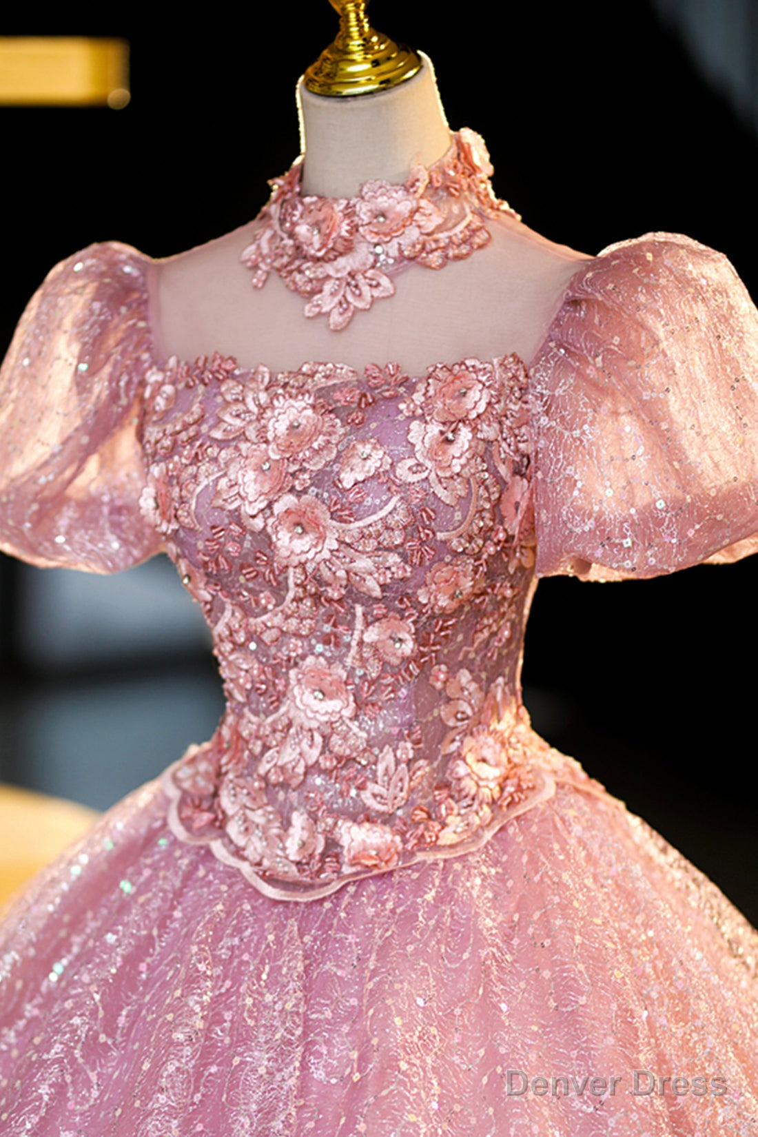 Pink Tulle Lace Princess Dress, A Line Prom Dress Sweet 16 Dresses
