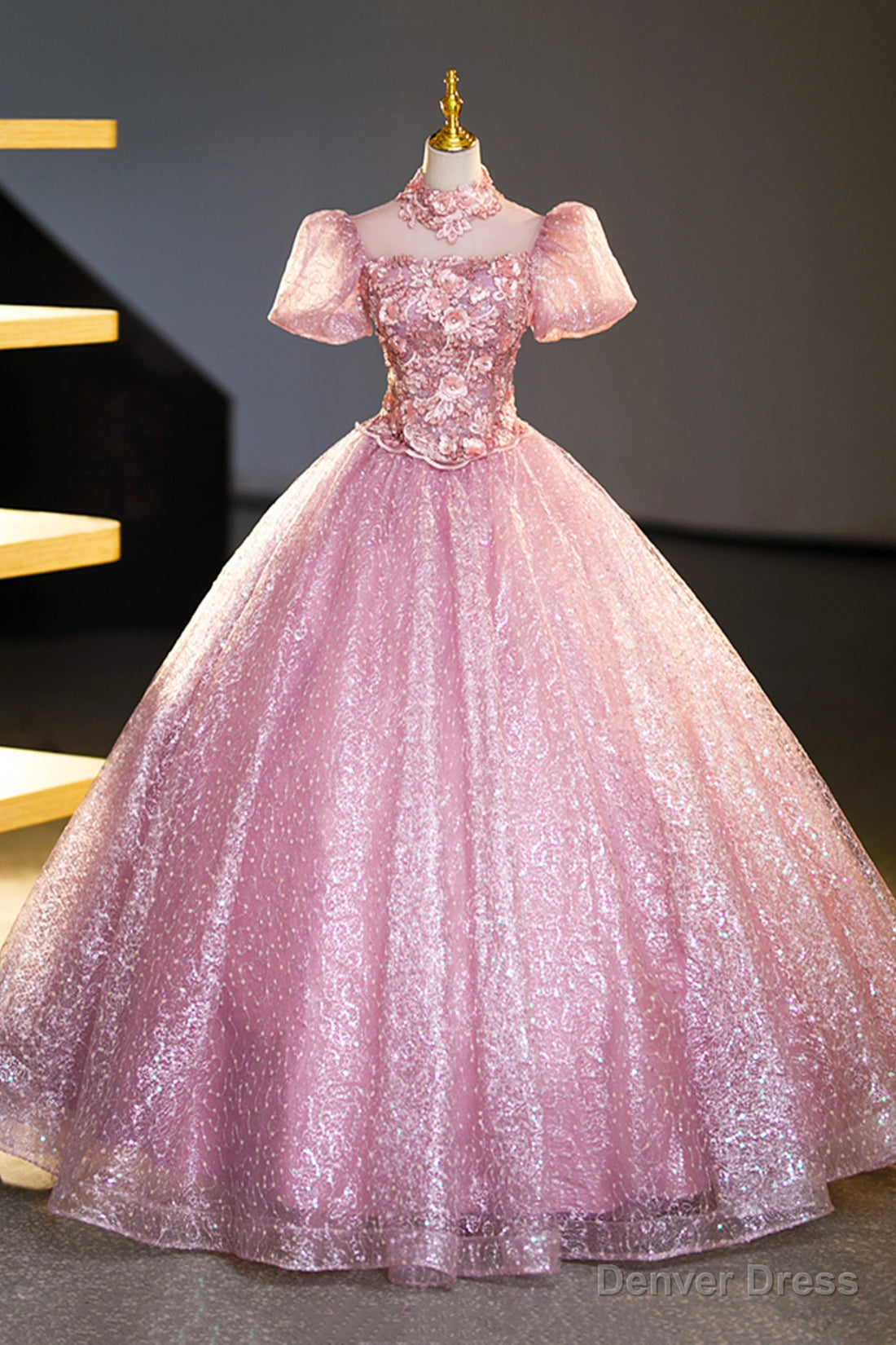 Pink Tulle Lace Princess Dress, A Line Prom Dress Sweet 16 Dresses  Denver  Dress
