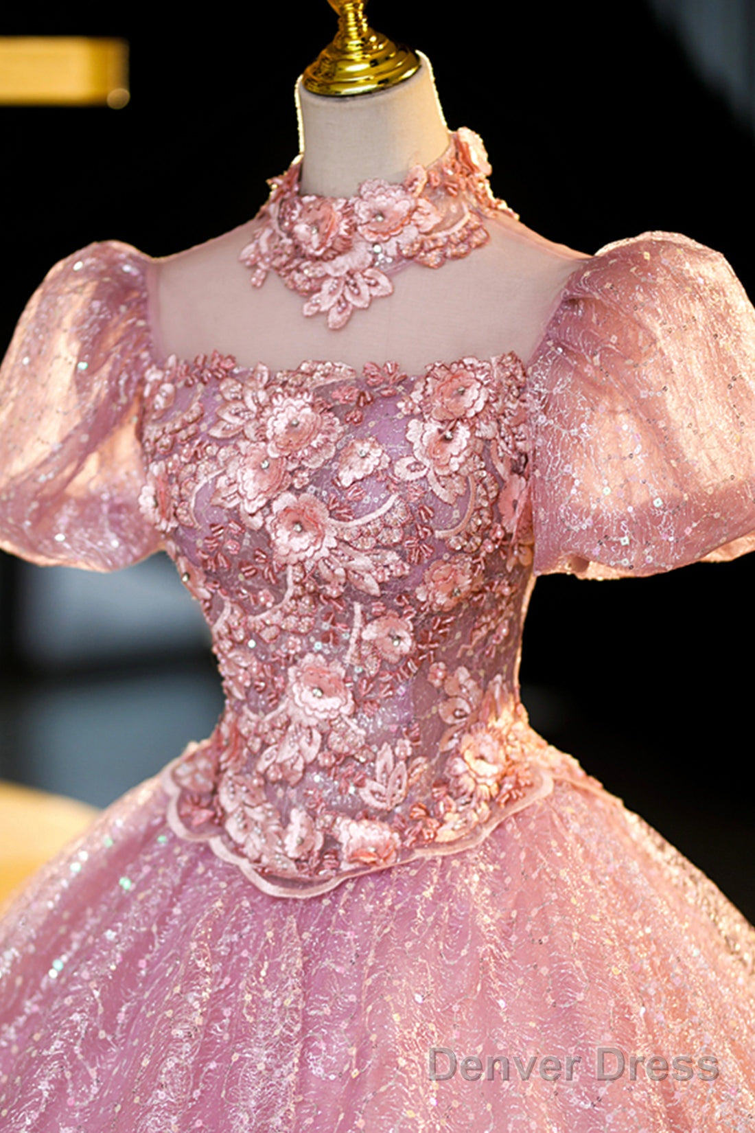 Pink Tulle Lace Princess Dress, Beautiful A-Line Prom Dress Sweet 16 Dresses